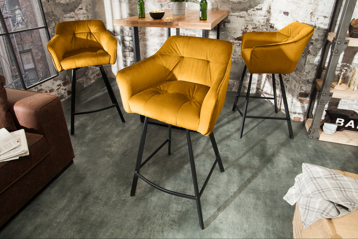 Bar chair LOFT with armrests velvet mustard yellow