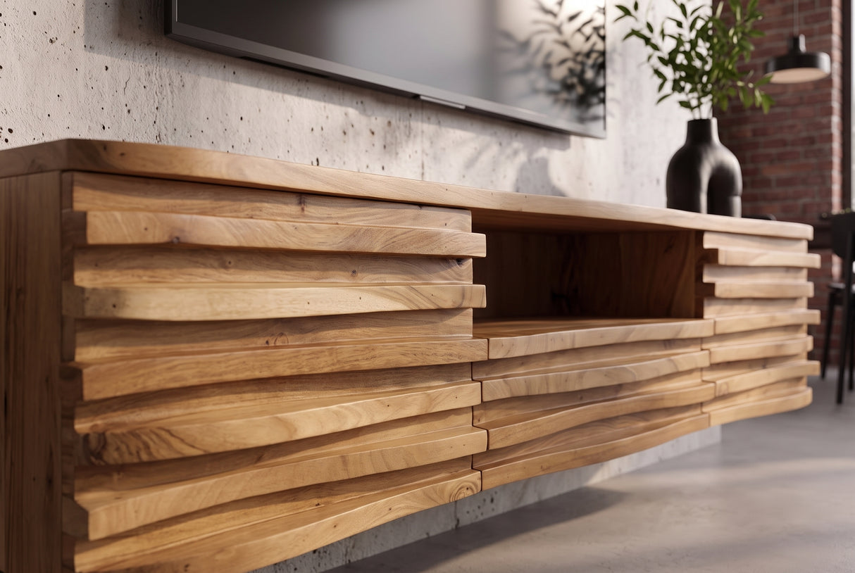 TV lowboard RELIEF 200cm hanging acacia wood natural