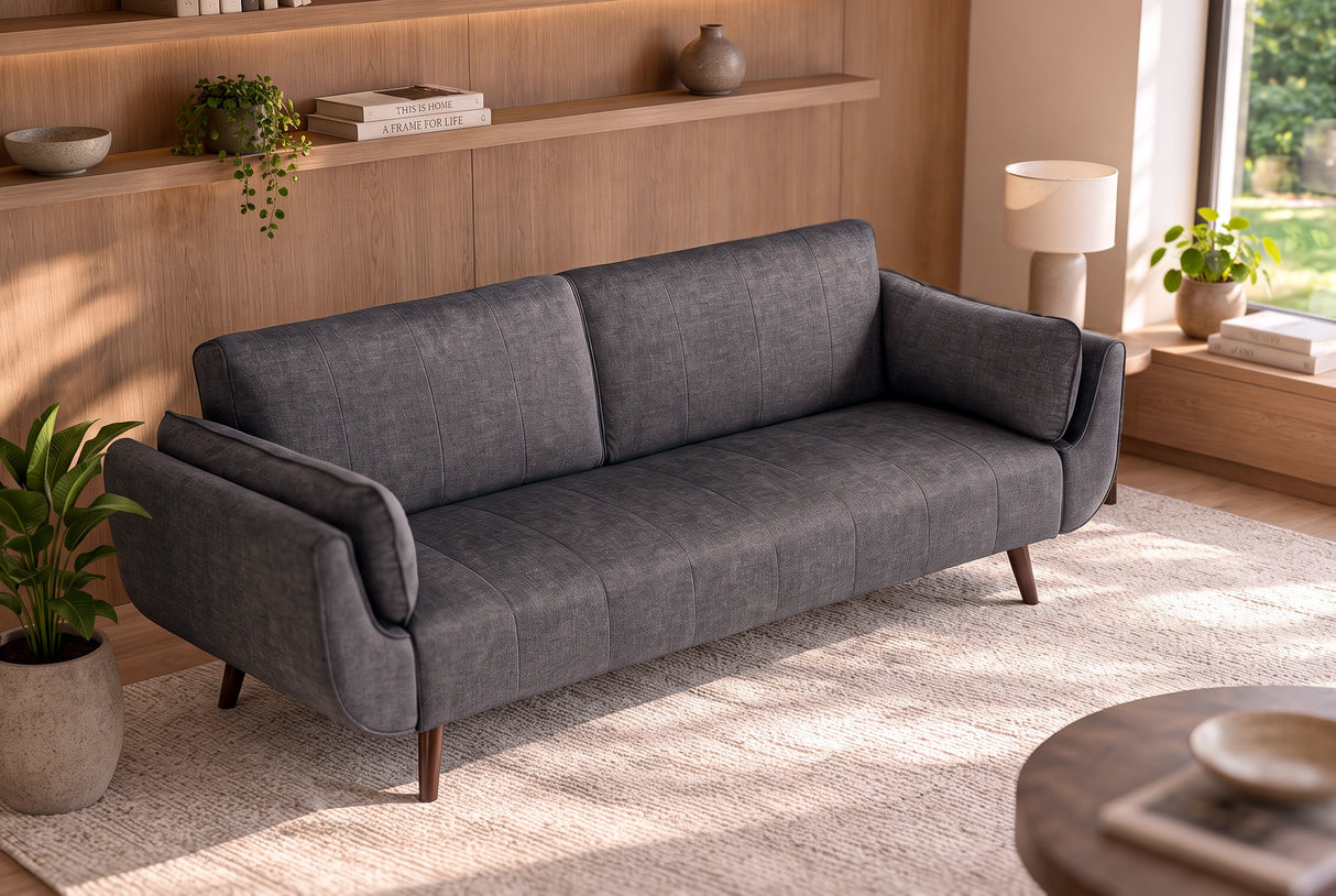 Sofa bed DIVANI 220cm 3-seater velvet grey