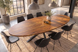 Esstisch GALAXIE 240cm oval Sheeshamholz braun Stein-Finish mit schwarzem Sterngestell