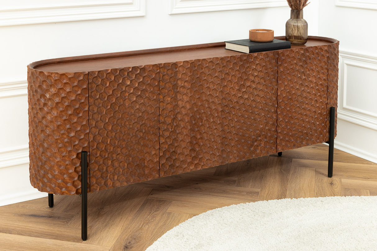 Sideboard ADLON 180cm 3D Mangoholz braun mit schwarzen Metallbeinen