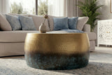 Couchtisch ORIENT III 60cm gold Hammerschlageffekt mit Patina