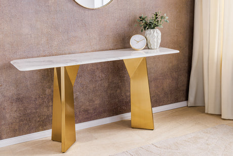 Console EXTRAVAGANCIA 140cm w/ champagne golden legs white marble top