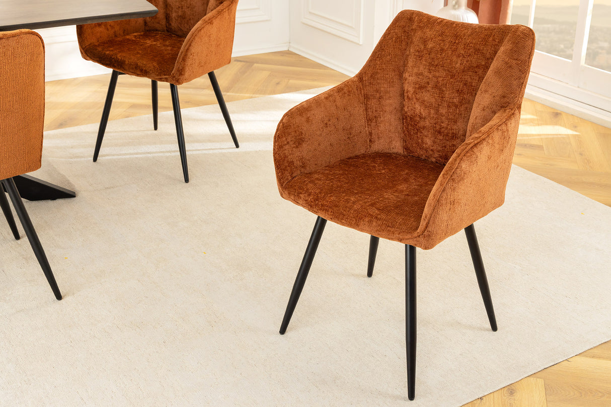 Swivel chair AVIGNON 360° w/ armrests chenille fabric rust brown and black legs