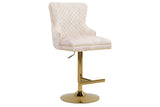 Bar stool CASTLE height adjustable w/ lion´s head handle velvet beige golden legs in baroque style