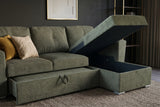 Sofa bed APARTMENT 245cm 3-seater w/ ottoman and storage space textured fabric green
