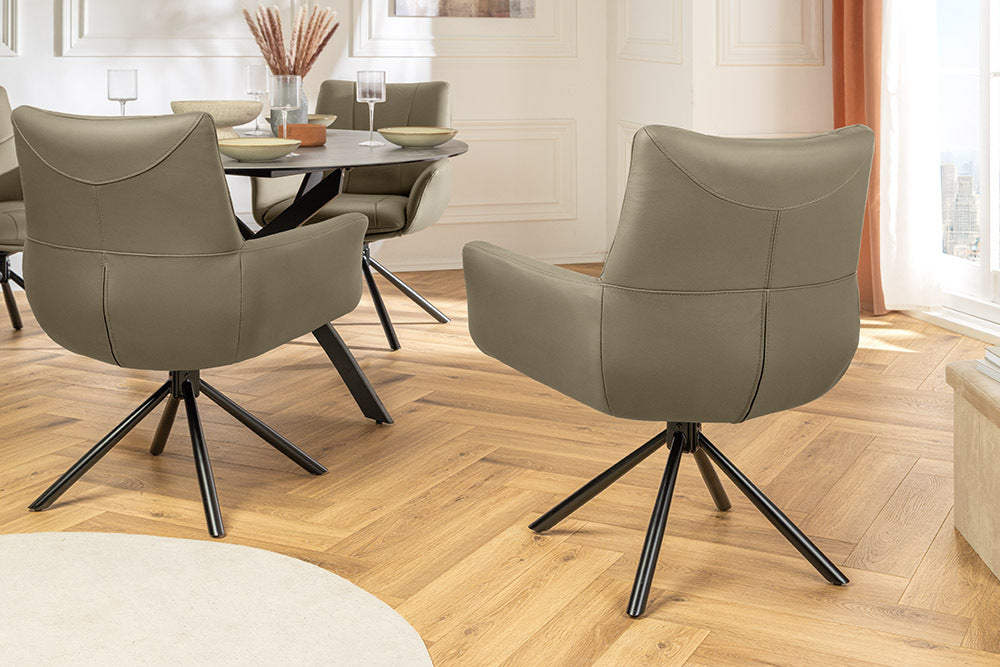Swivel chair SIGNATURE 360° w/ armrests spring core leather taupe rotatable