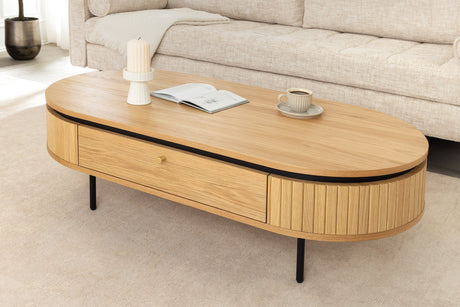 Coffee table ATELIER 120cm natural oak wood look w/ black legs