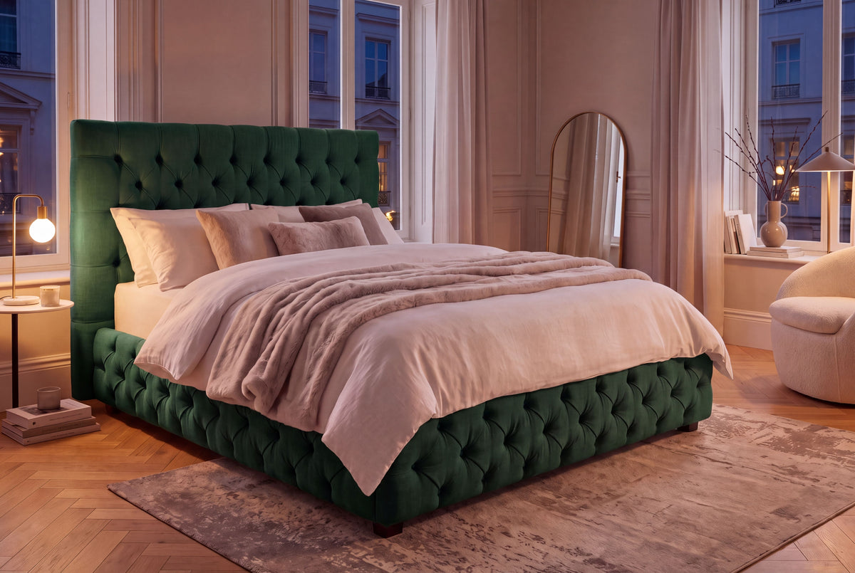Bett PARIS CHESTERFIELD 180x200cm Samt dunkelgrün