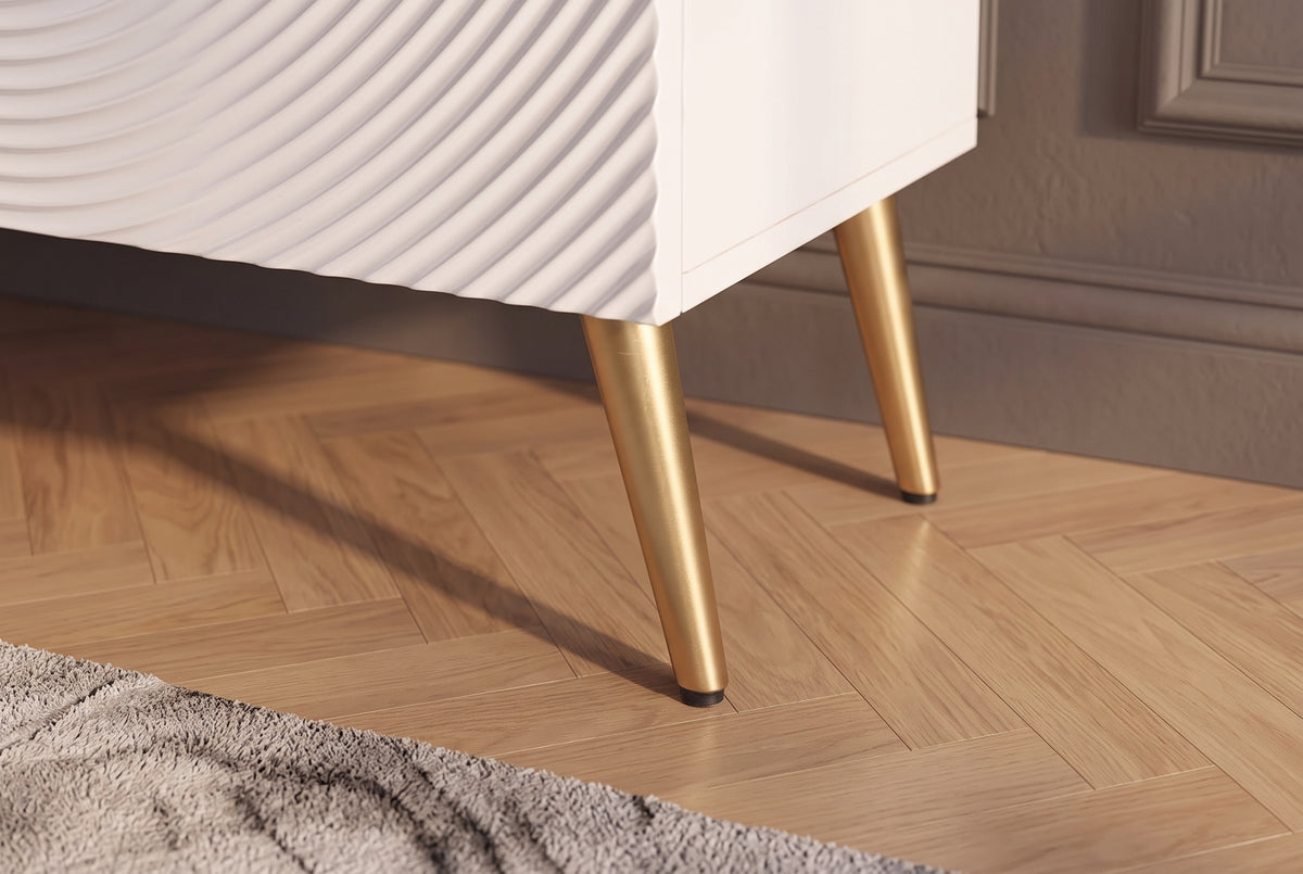 Highboard AURUM 120cm textured front gold circle accent mango wood white gold metal feet
