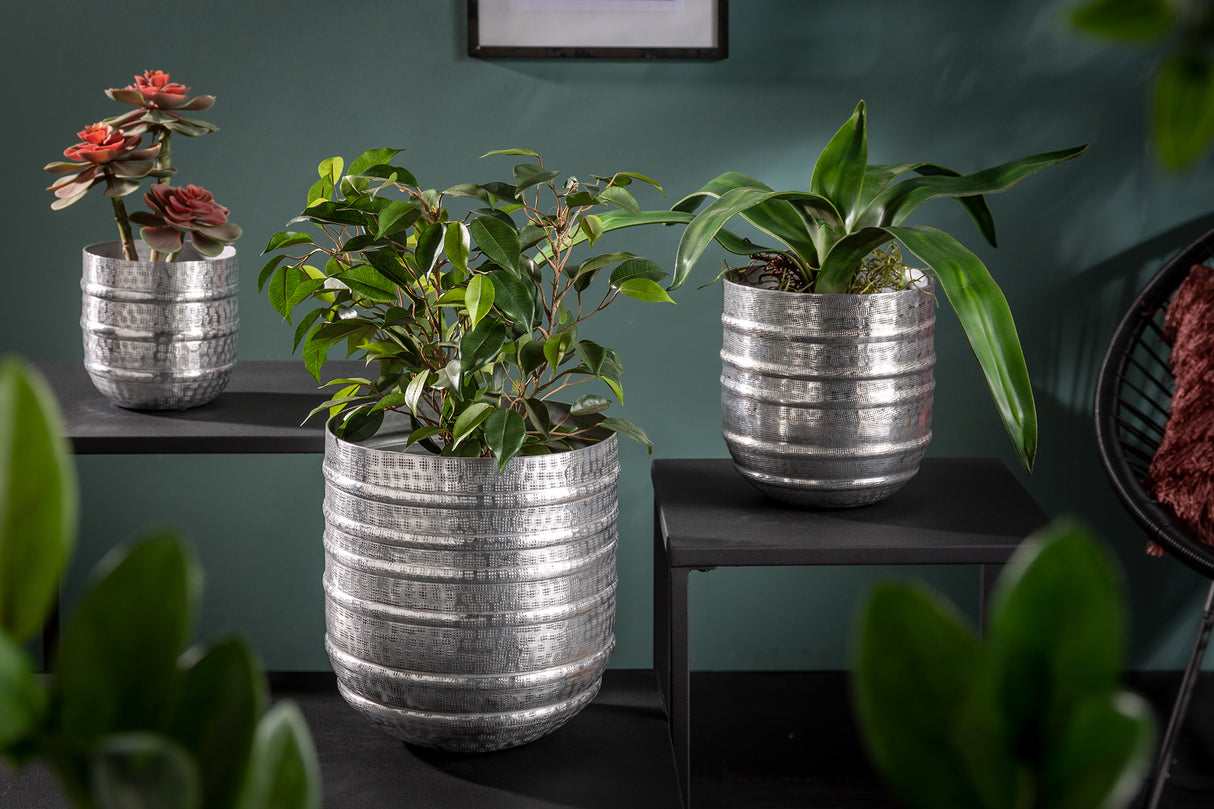 Pflanzkübel ORIENT 15-24cm mit Hammerschlageffekt silber