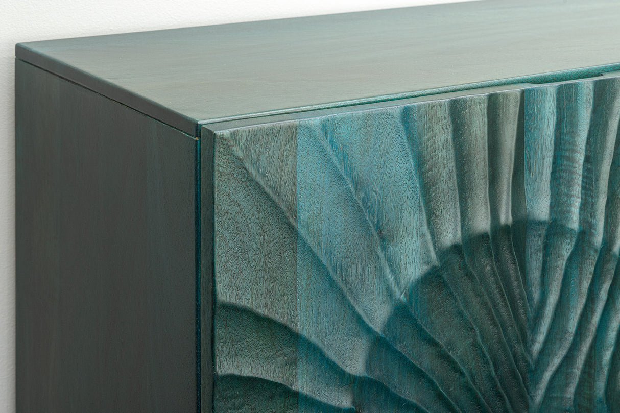 Highboard SCORPION 120cm 3D Mango Massivholz türkis Metallgestell gold