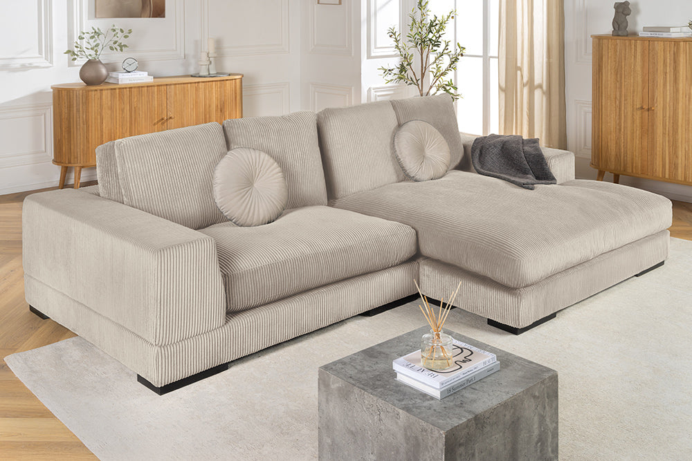 Corner sofa BABYLON 270cm XXL w/ ottoman cord beige