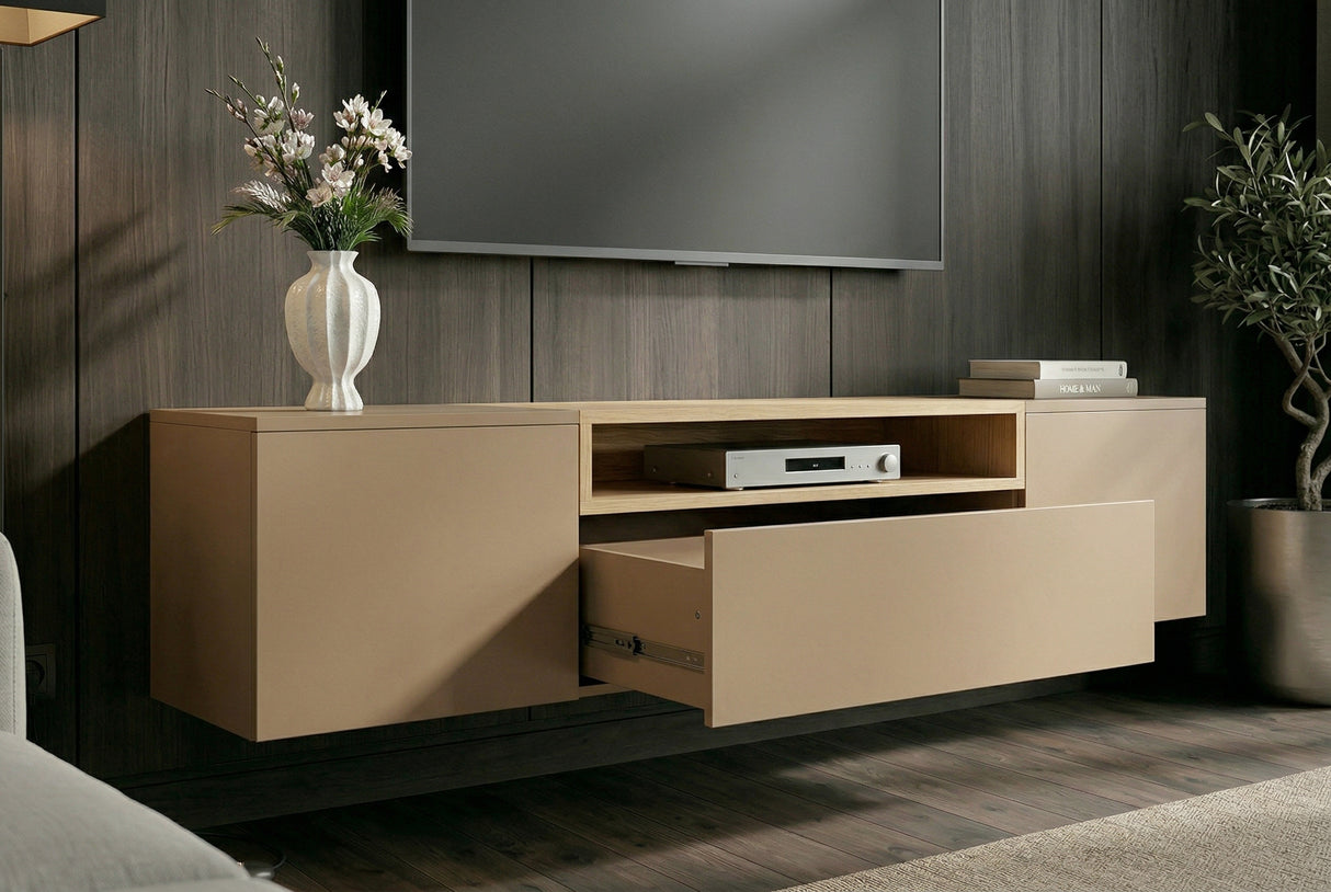 TV-Wand LOFT 160 cm hängend naturgrau