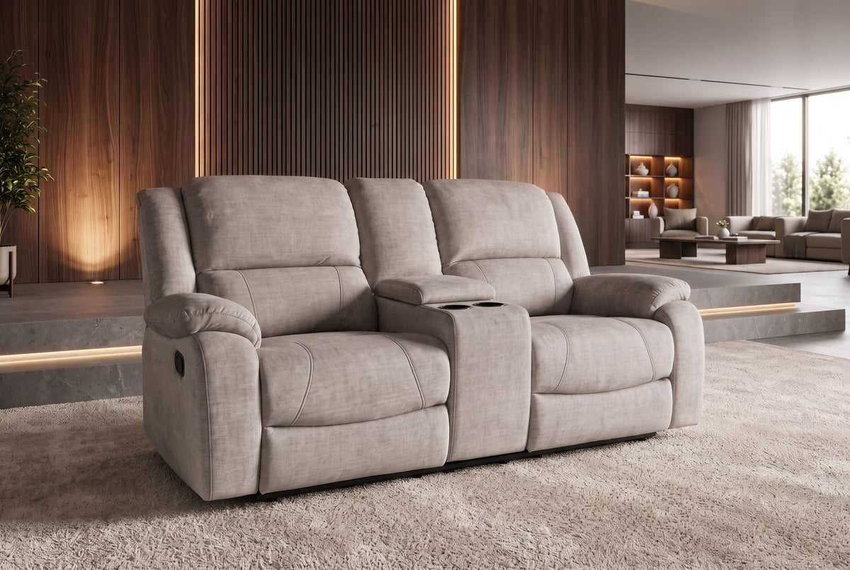Kinosessel HOLLYWOOD 2-Sitzer Relaxfunktion mit Stauraum Samt champagner beige