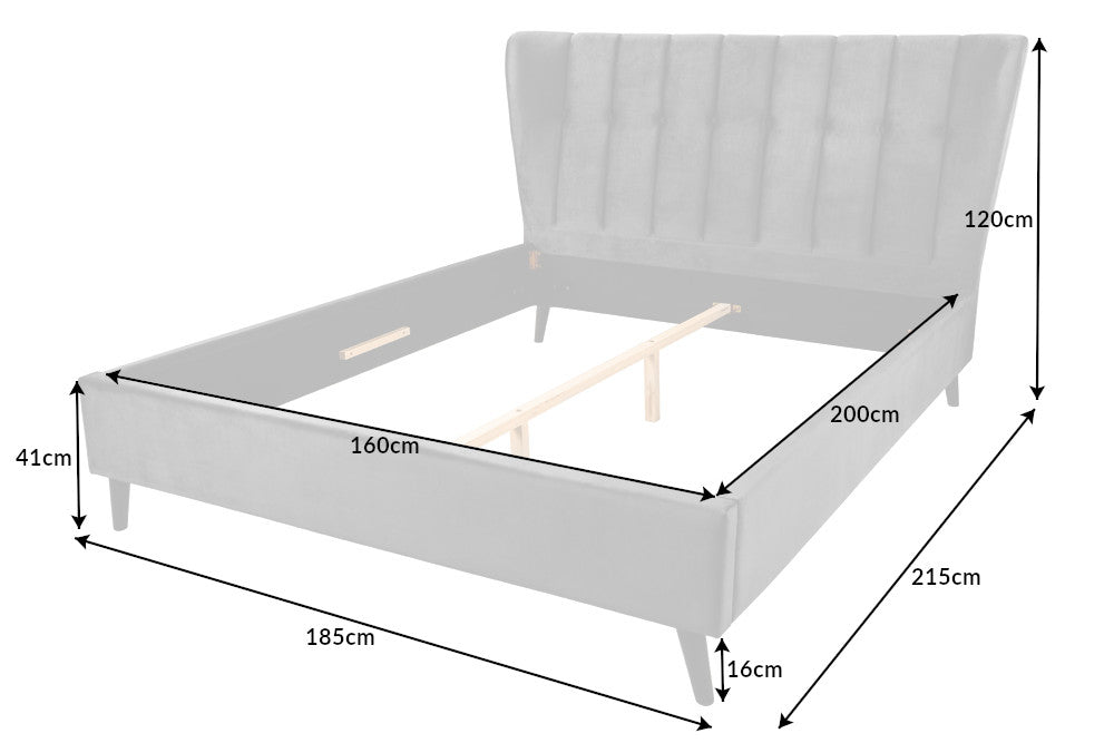 Bett SIXTIES 160x200cm Samt dunkelgrau