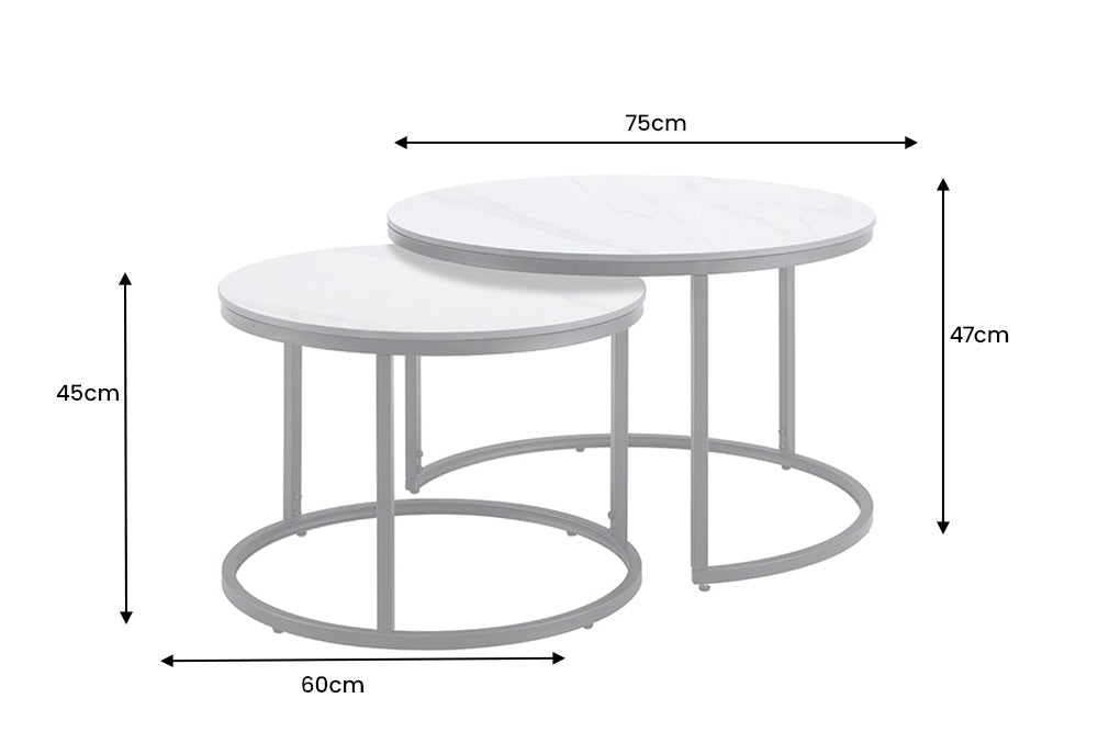 Coffee table ELEGANCE 75cm set of 2 ceramic white