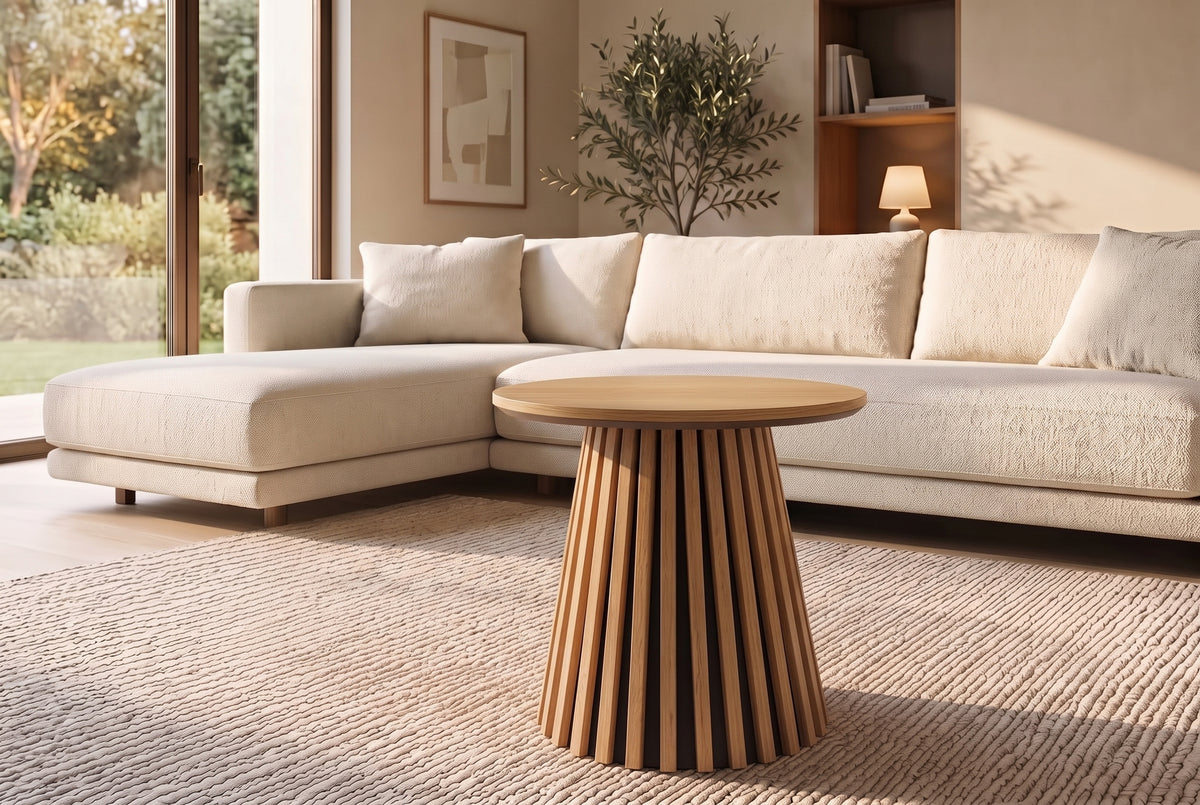 Coffee table VALHALLA WOOD Ø 50cm round oak wood veneered natural