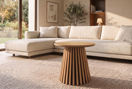 Coffee table VALHALLA WOOD Ø 50cm round oak wood veneered natural