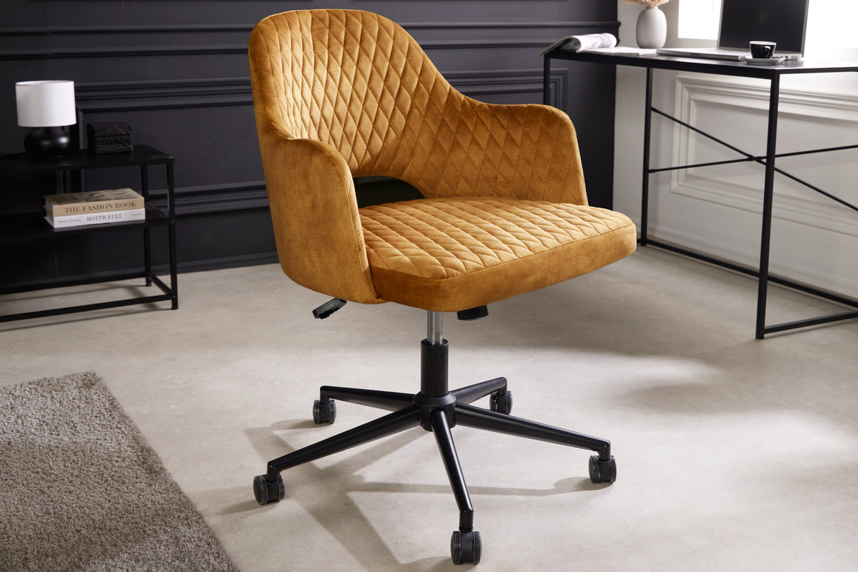 Office chair PARIS 43-50cm decorative quilting mustard yellow