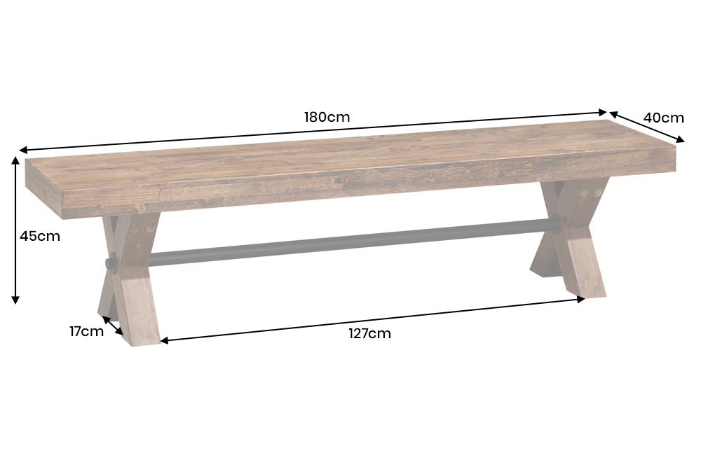 Bank GOLIATH 180cm Kiefernholz natur schwarz