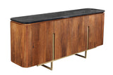 Sideboard GATSBY 160cm retro style mango wood gold marble top black