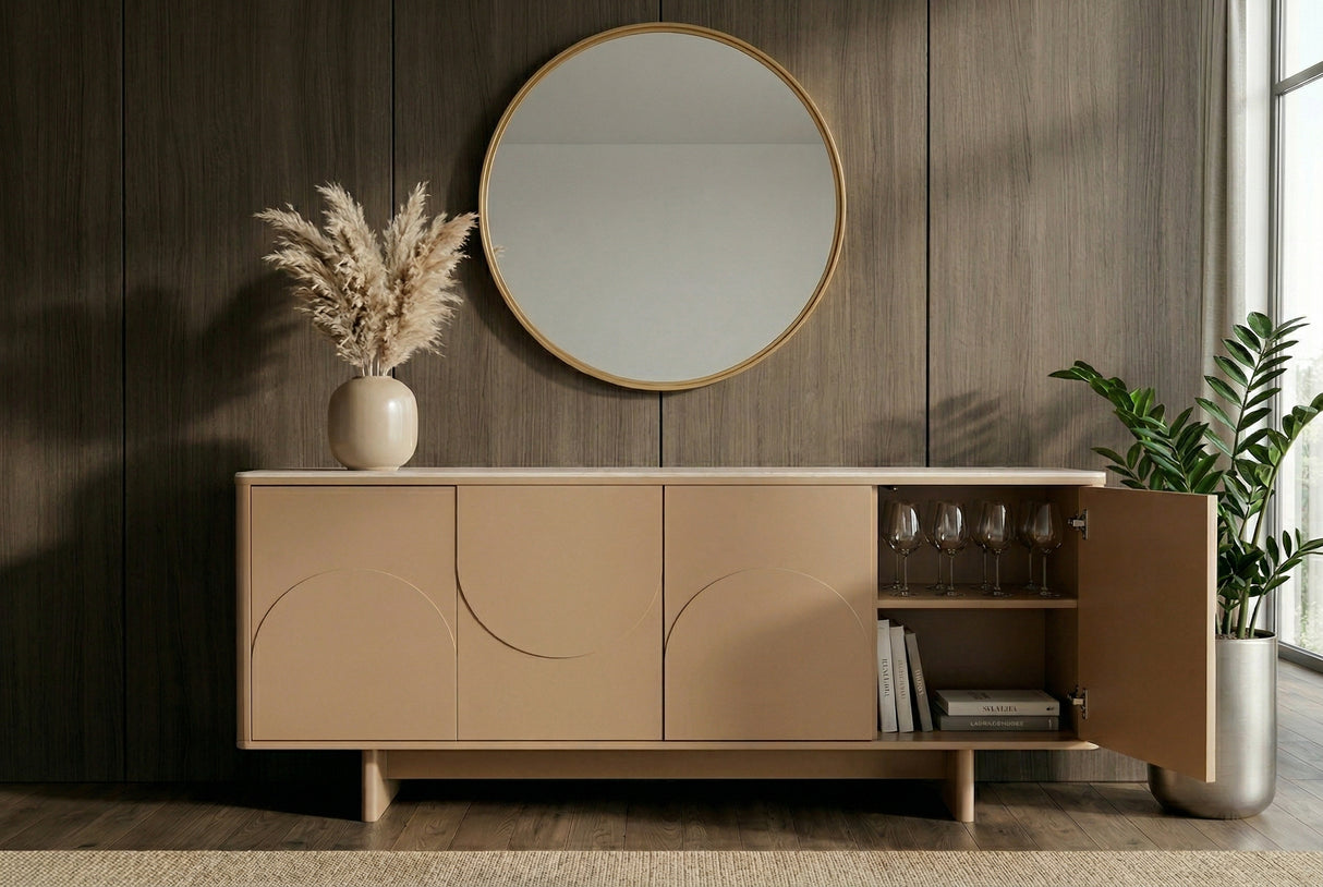 Sideboard SAVOY 180 cm 3D Natur mit Travertin-Marmor-Keramikplatte