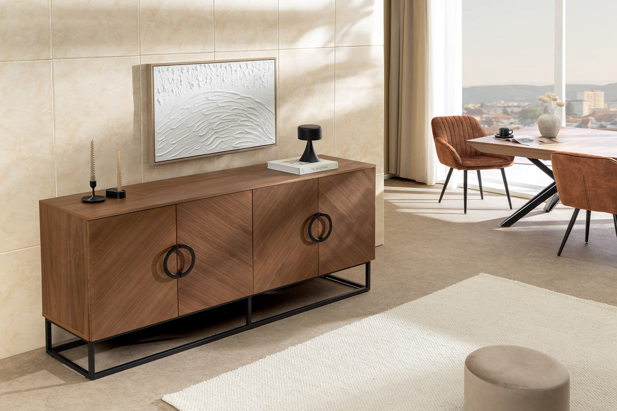 Sideboard GRANDEZZA 180cm walnut wood look w/ black metal frame