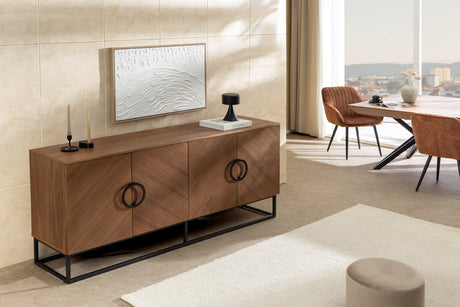 Sideboard GRANDEZZA 180cm walnut wood look w/ black metal frame