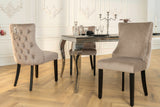 Chair CASTLE DELUXE w/ lion´s head handle velvet cappucchino legs black in chesterfield style