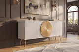 Sideboard AURUM 180cm textured front gold circle accent mango wood white gold metal feet