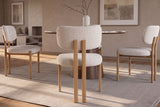 Chair BELLANO chenille creamy beige w/ oak coloured metal legs