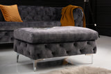 Stool MODERN BAROCK 90cm velvet dark grey in chesterfield style