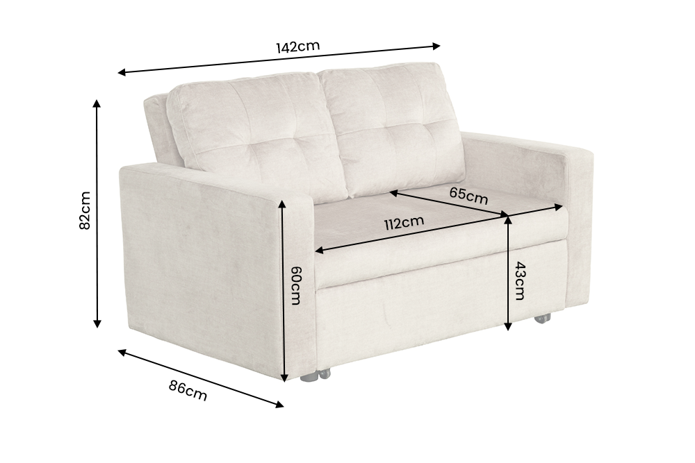 Sofa bed SMART 140cm 2-seater velvet champagne beige