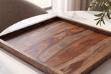 Tray MAKASSAR 50cm w/ raised edge sheesham wood brown smoke finish