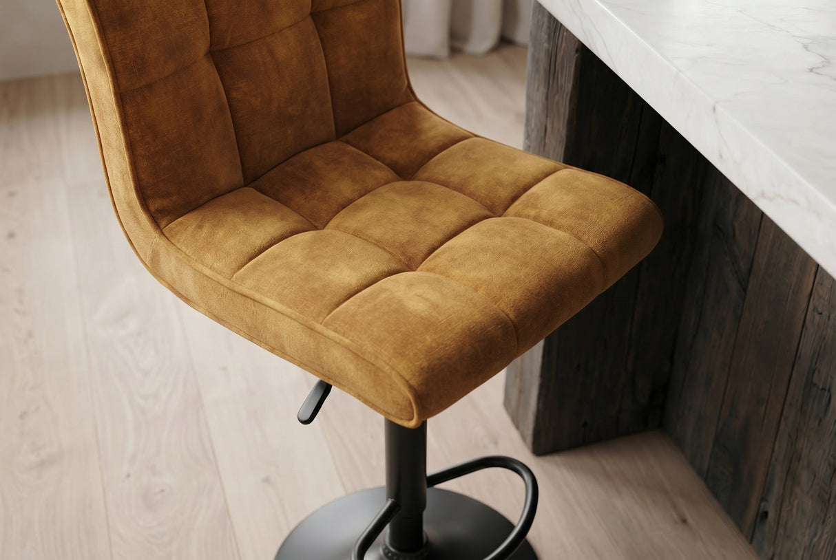 Barhocker MODENA 92-116cm 360° drehbar Samt Senfgelb m/ schwarzem Metallgestell