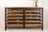 Weinschrank BODEGA 130cm für 55 Flaschen Tannenholz natur mit schwarzem Metallrahmen