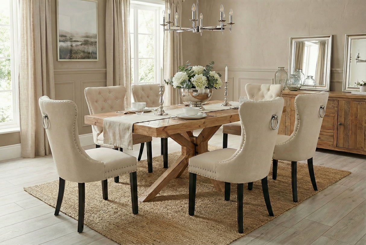 Chair CASTLE w/ comfort handle linen fabric beige in baroque style