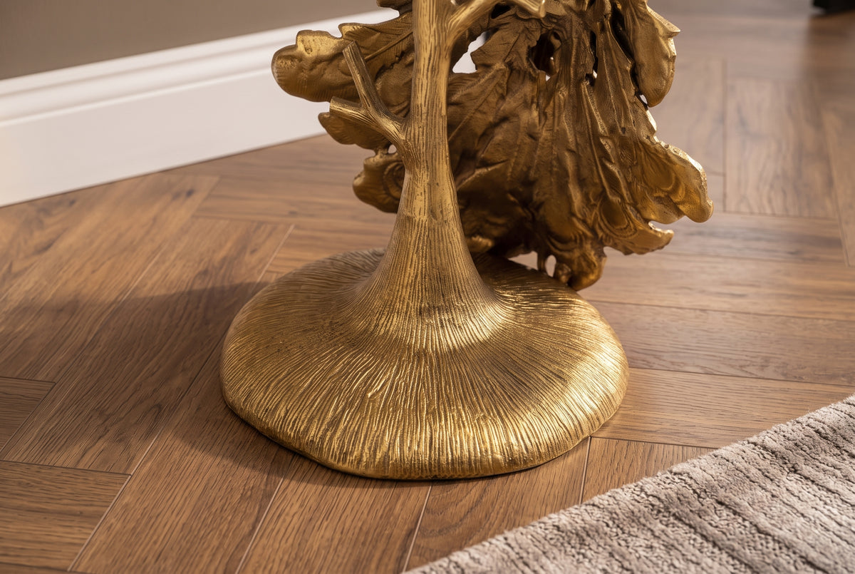 Beistelltisch WILDLIFE PEACOCK 75cm Marmorplatte weiß skulpturaler Pfauenfuß gold