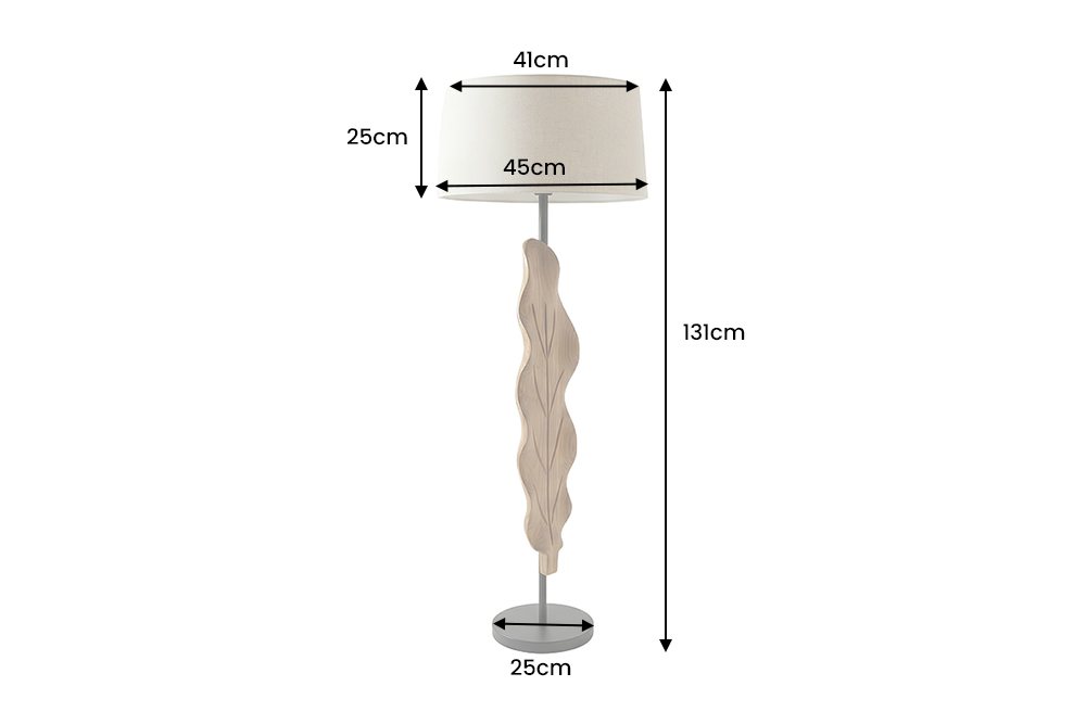 Stehlampe LEAF 130cm /w Stoffschirm Teakholz weiß natur