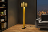 Floor lamp COLLEEN 160cm metal gold w/ black base and lampshade