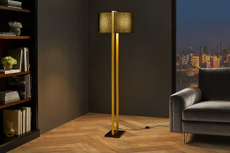 Floor lamp COLLEEN 160cm metal gold w/ black base and lampshade