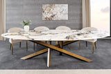 Dining table SCULPTURE 280cm oval bronze frame w/ ceramic top multicoloured marble look