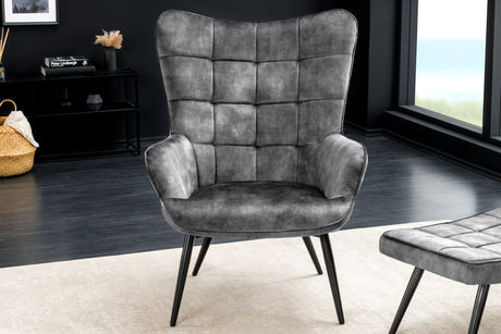 Armchair SCANDINAVIA with armrests velvet grey