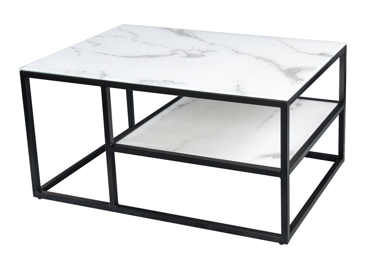 Coffee table ELEGANCE 90cm marble look white black frame