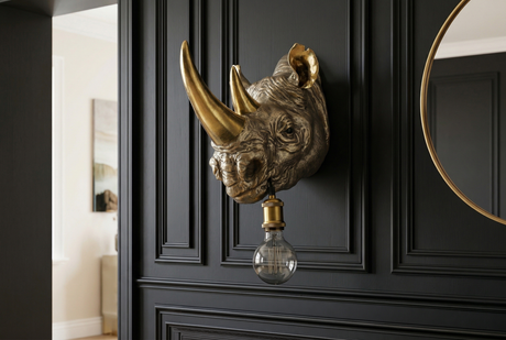 Wall lamp RHINO 40cm handmade gold rhino sculpture