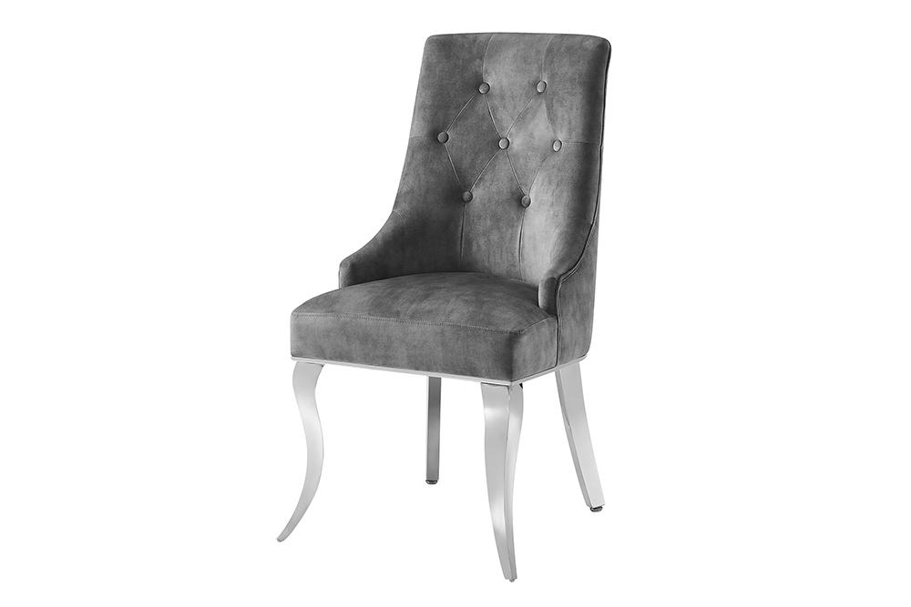 Chair MODERN BAROCK DELUXE w/ silver legs and lion´s head velvet grey