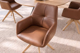 Swivel chair ALMARA 360° auto-return w/ armrests pocket spring core leather cognac brown