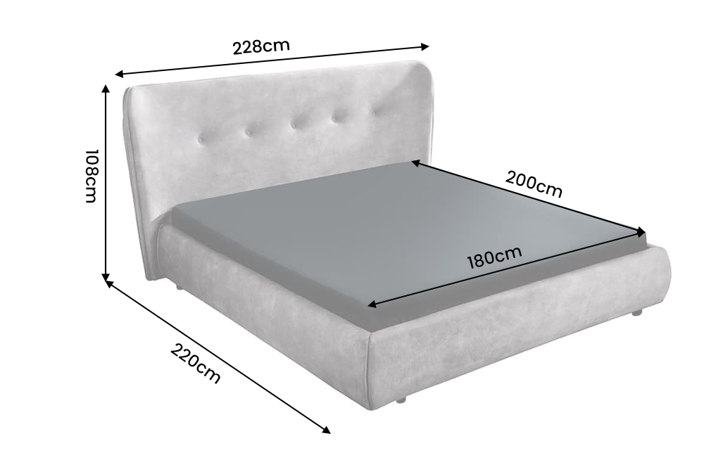 Bed FLORENZ 180x200cm velvet grey