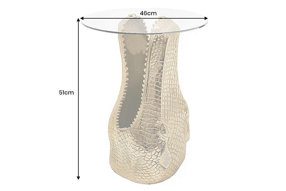 Side table WILDLIFE CROCODILE 50cm round coffee table tempered glass gold